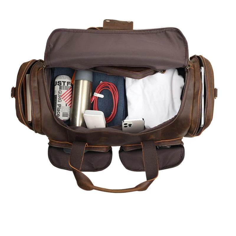 Super Large 62cm Men's Leather Duffel Travel Bag – Vintage Style - VacationGrabs