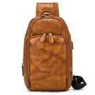 Soft Cowhide Men's Chest Bag Crossbody USB Sling Outdoor Pack - VacationGrabs