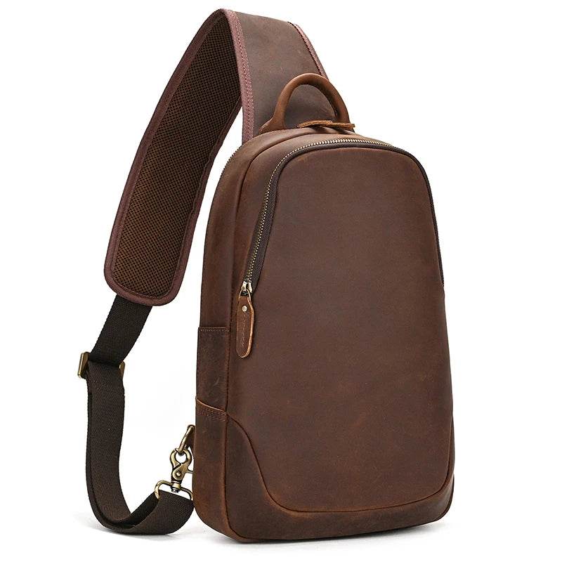 Men’s Leather Chest Bag with USB Cable Crossbody Outdoor Bag - VacationGrabs