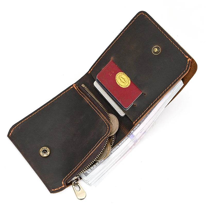 Retro Leather Wallet Genuine Cowhide Short Coin Purse Bifold Wallet for Men - VacationGrabs