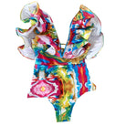Ruffle Print Floral One Piece Slimming Swimwear - VacationGrabs