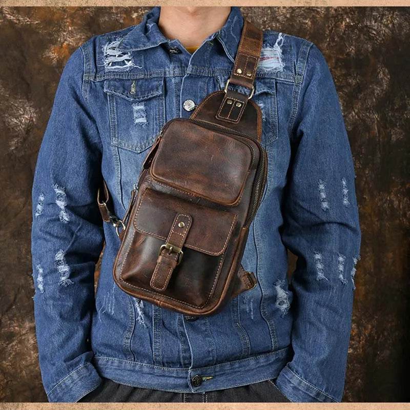 Men’s Leather Chest Bag Big Capacity Sling Crossbody Bag - VacationGrabs