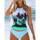Women's Bathing Suit Drawstring Side Halter Neck Tankini - VacationGrabs
