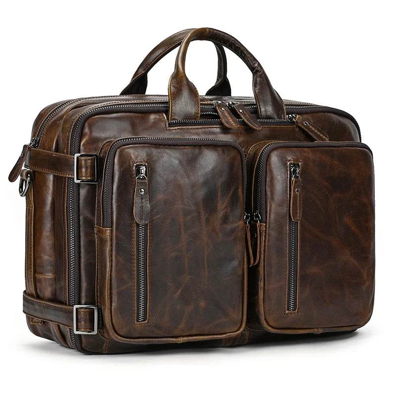 Mens Genuine Leather 3-in-1 Backpack-Briefcase-Shoulder Bag - VacationGrabs