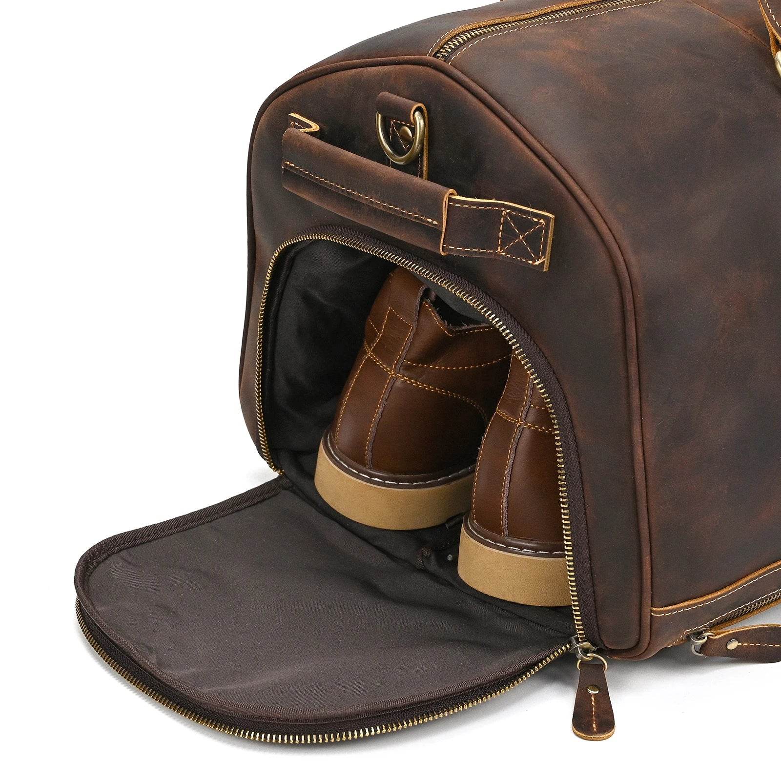 Men's Genuine Leather Travel Bag – Luggage with Shoe Compartment - VacationGrabs