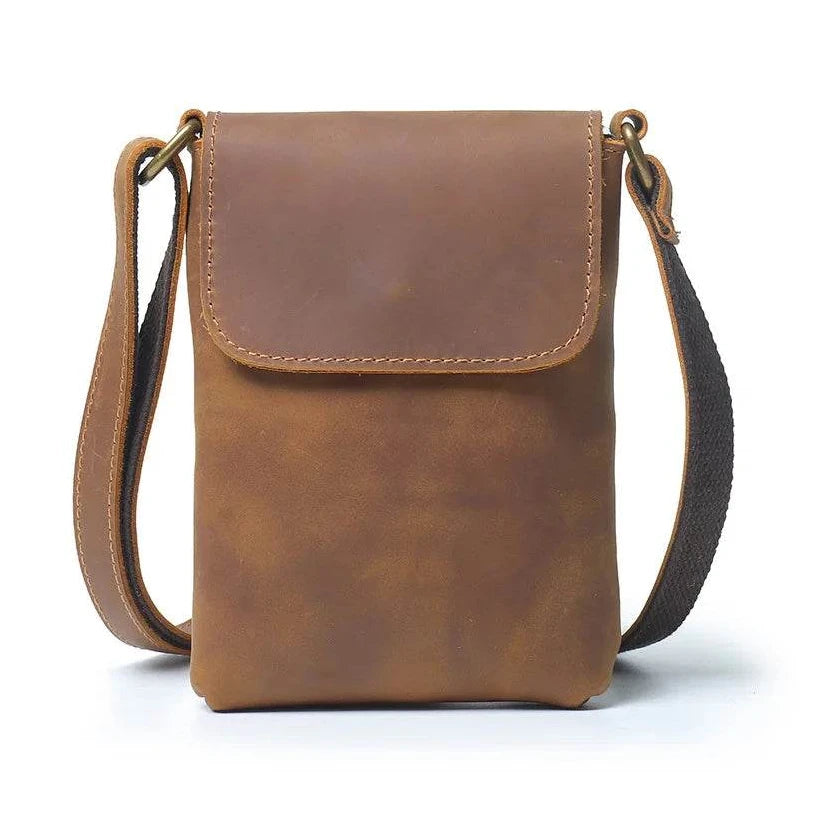 Men's Retro Leather Small Crossbody Phone Bag Cowhide Sling - VacationGrabs