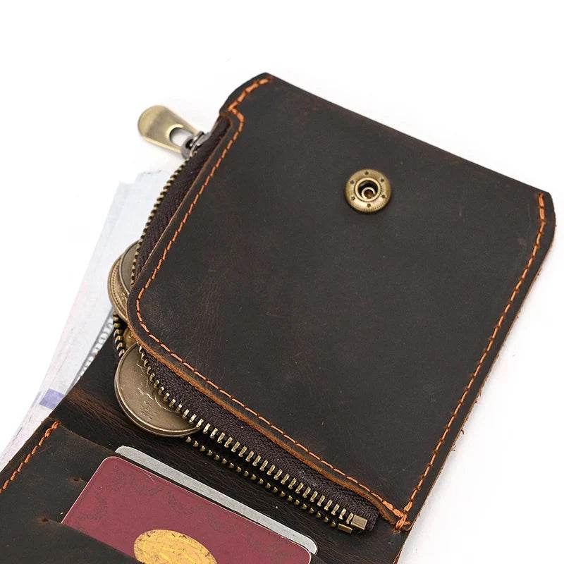 Retro Leather Wallet Genuine Cowhide Short Coin Purse Bifold Wallet for Men - VacationGrabs