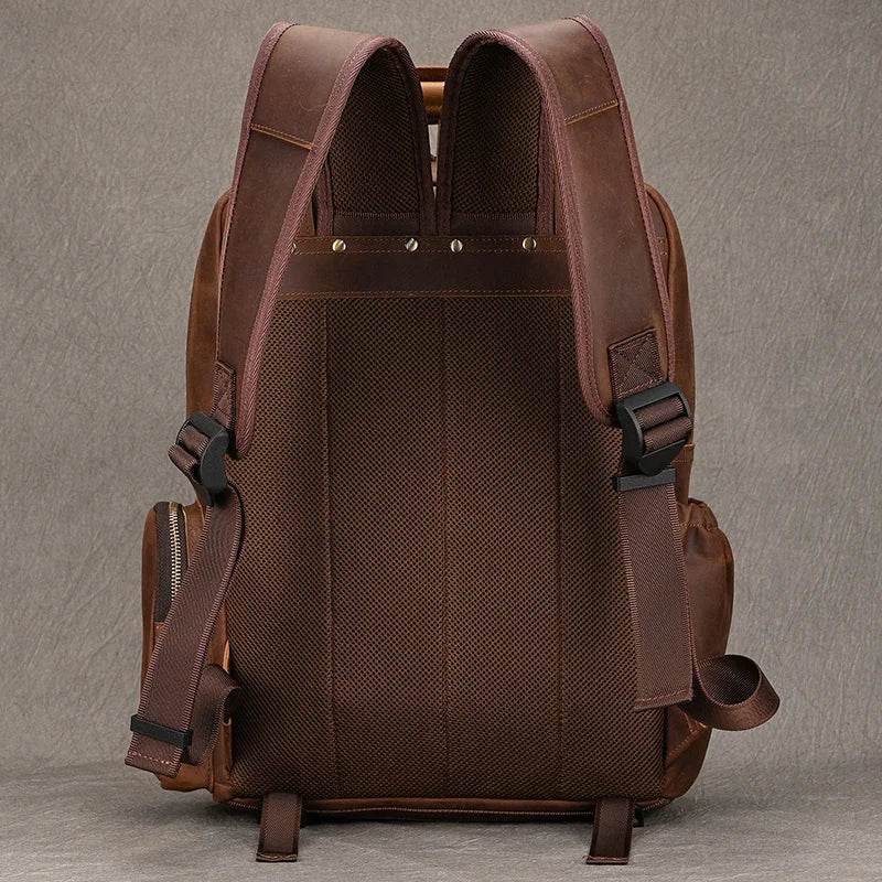 Leather Backpack for Camera DSLR Genuine Travel Bag Large - VacationGrabs