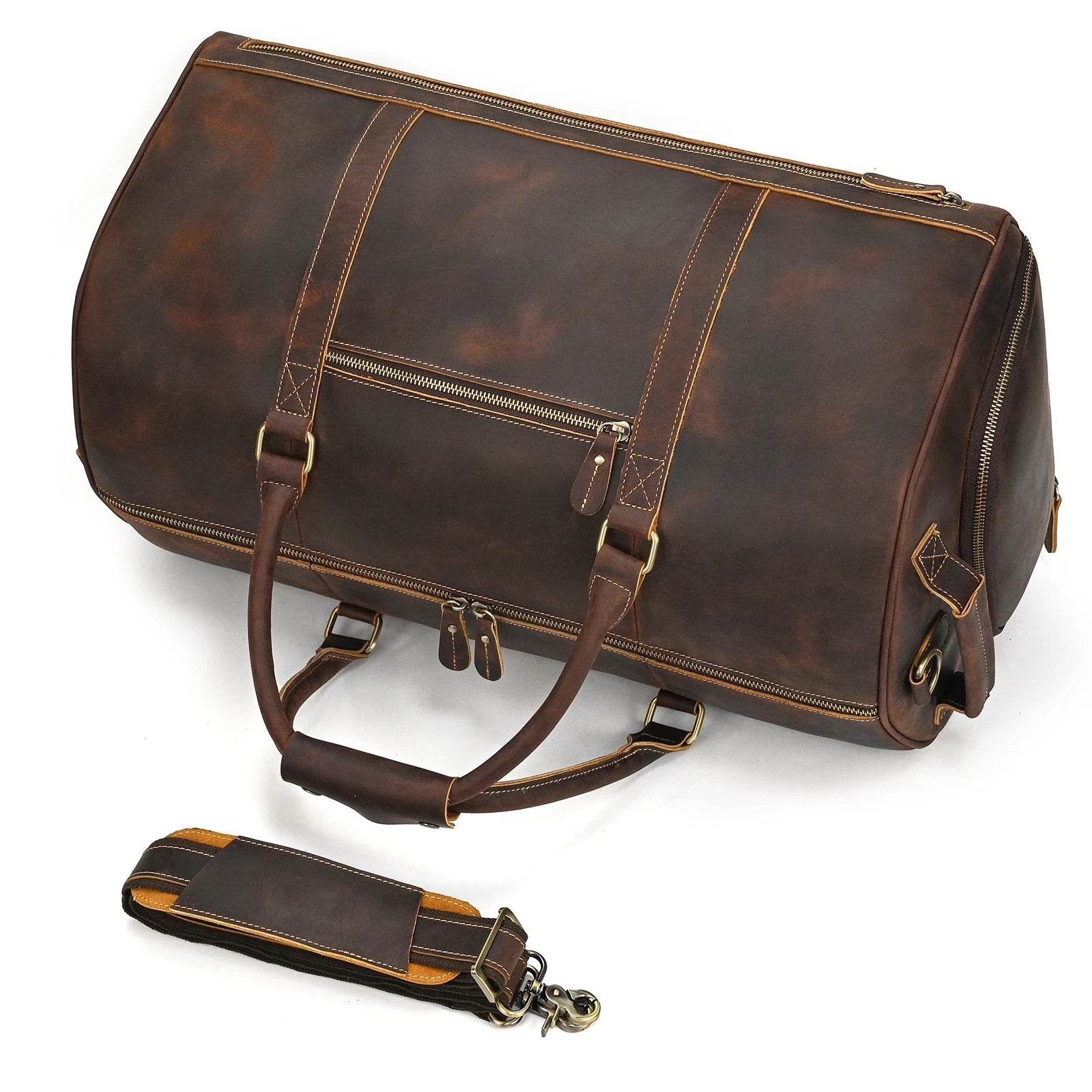 Men's Genuine Leather Travel Bag – Luggage with Shoe Compartment - VacationGrabs