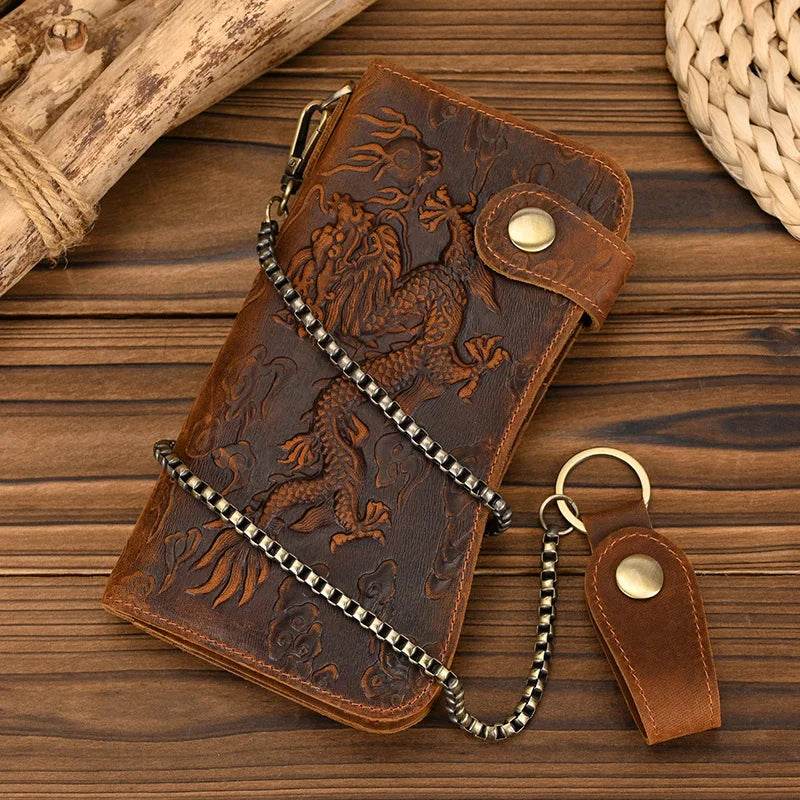 Luxury Designer Men’s Leather Wallet with 3D Tiger Dragon Embossing - VacationGrabs