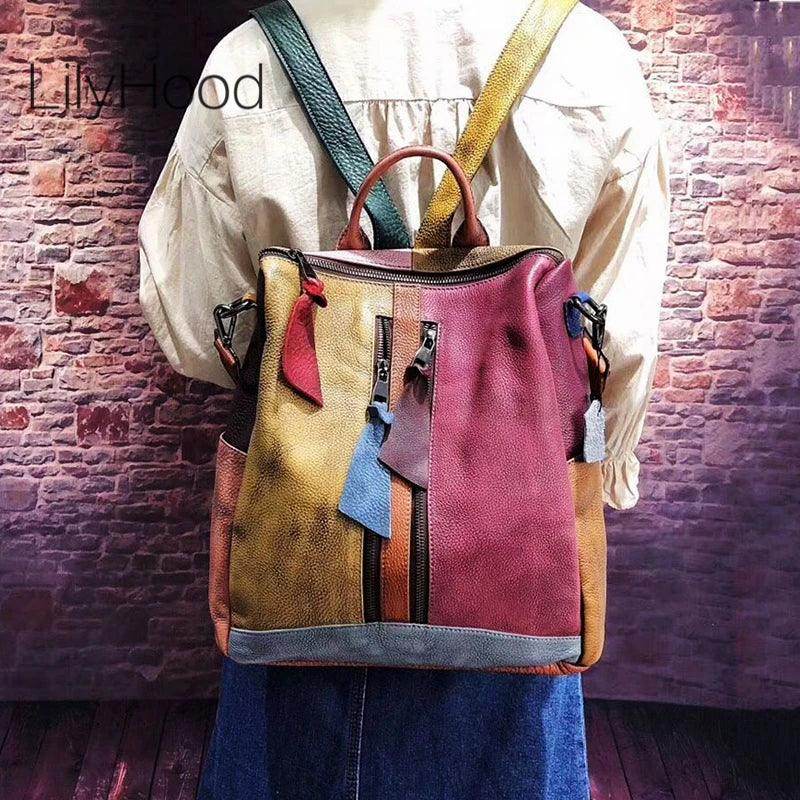 Oversized Women Vintage Leather Backpack Travel Casual - VacationGrabs