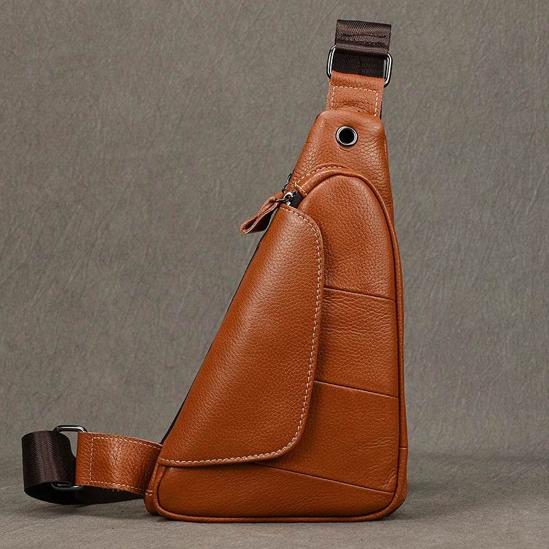 Leather Chest Bag Genuine Leather Crossbody Sling Bag for Men - VacationGrabs