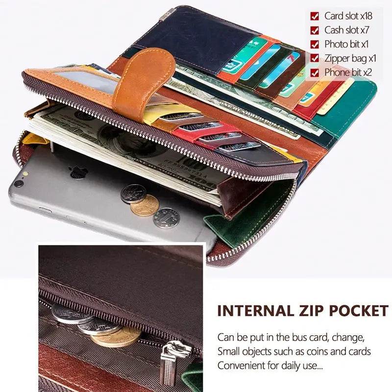 Hot Fashion Patchwork Leather Women’s Long Wallet & Phone Pouch - VacationGrabs