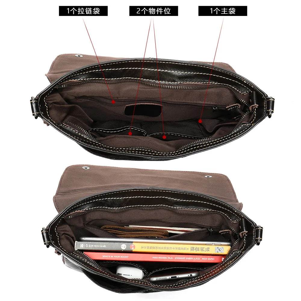 Men's Leather Crossbody Bag Casual Waterproof Sling Oil Wax - VacationGrabs