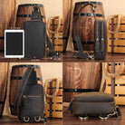 Thick Leather Chest Bag Real Cowhide Small Crossbody Sling Bag Men - VacationGrabs
