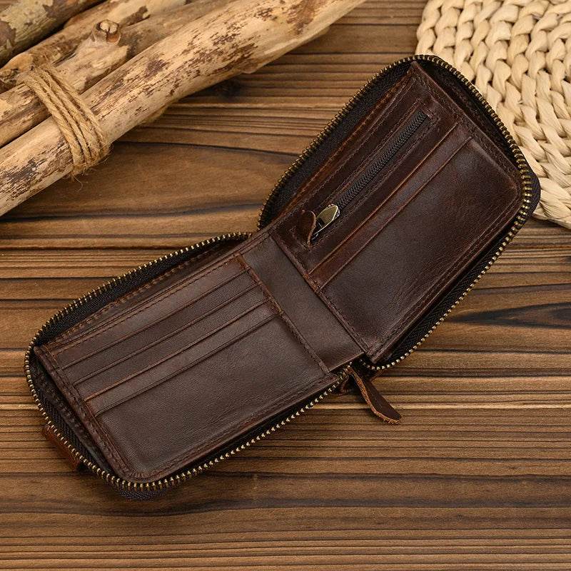 Genuine Leather Short Wallet for Men & Women 2-Fold Coin Purse - VacationGrabs