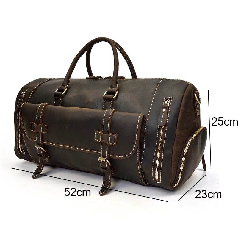 Genuine Leather Travel Duffel Bag High-Capacity wShoe Compartment - VacationGrabs
