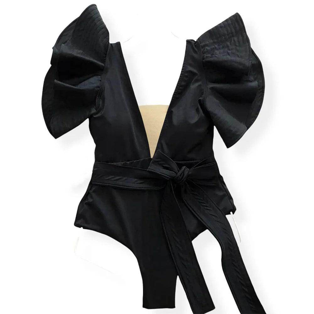 Women's Ruffle Sleeve Deep-V Bathing Suit - VacationGrabs