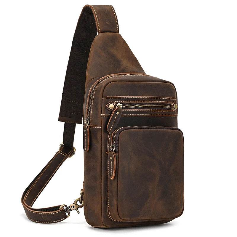 Large Capacity Leather Chest Bag Crossbody Sling Bag for Men - VacationGrabs
