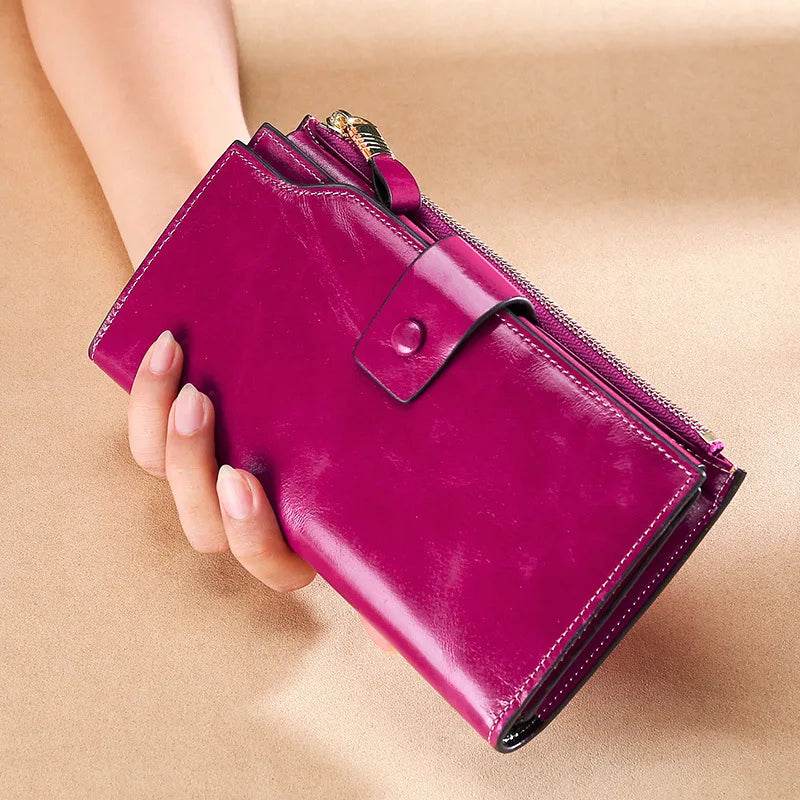 Genuine Leather Clutch Purse for Women Cowskin Dress Party Long Wallet - VacationGrabs