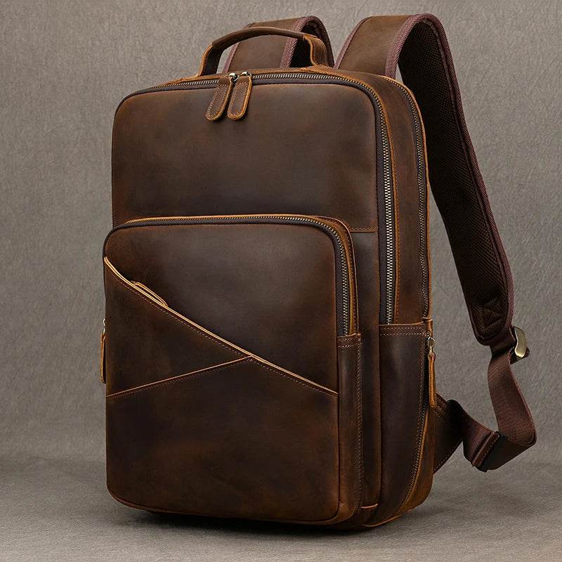 Multifunctional Leather Laptop Backpack for Men Teenager Travel - VacationGrabs