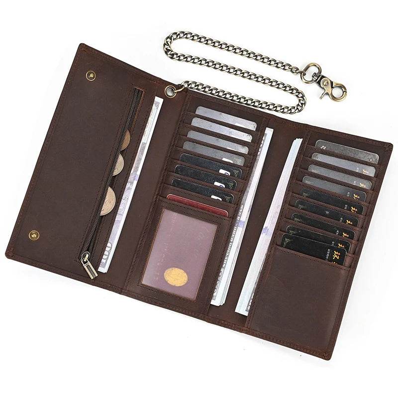 Super Quality Leather Wallet with Iron Chain for Men Bifold Card Wallet - VacationGrabs