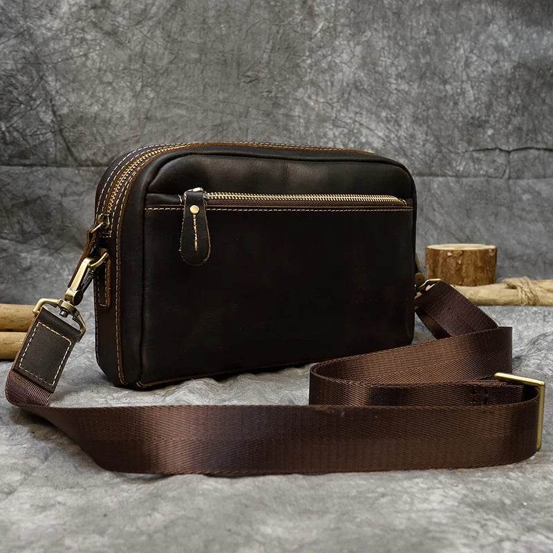 Genuine Leather Clutch Bag for Men Crazy Horse Leather Day Clutch with Wrist Strap - VacationGrabs