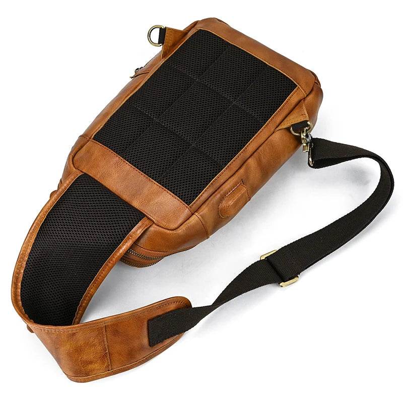 Soft Cowhide Men's Chest Bag Crossbody USB Sling Outdoor Pack - VacationGrabs