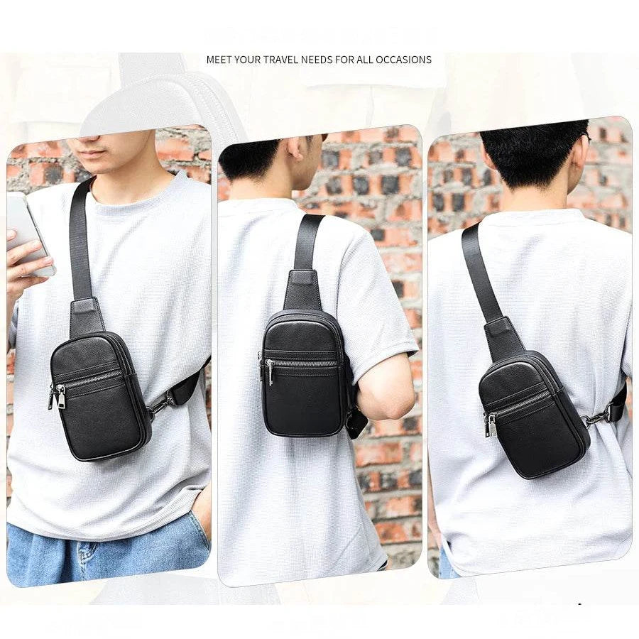 Cowhide Leather Chest Bag Multi-functional Men’s Shoulder Bag - VacationGrabs