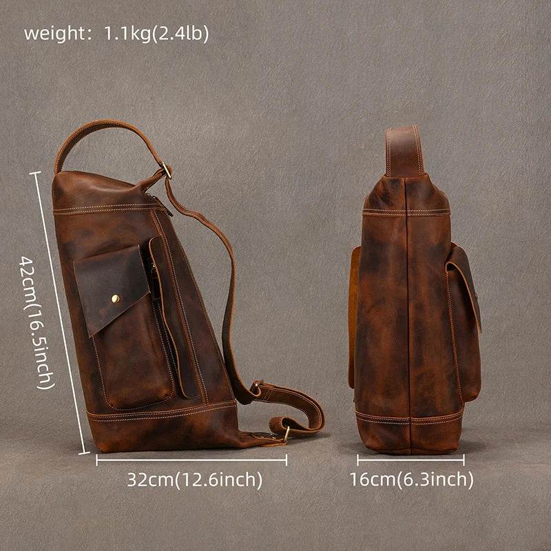 Men's Leather Chest Bag Retro Single Shoulder Crossbody Bag - VacationGrabs