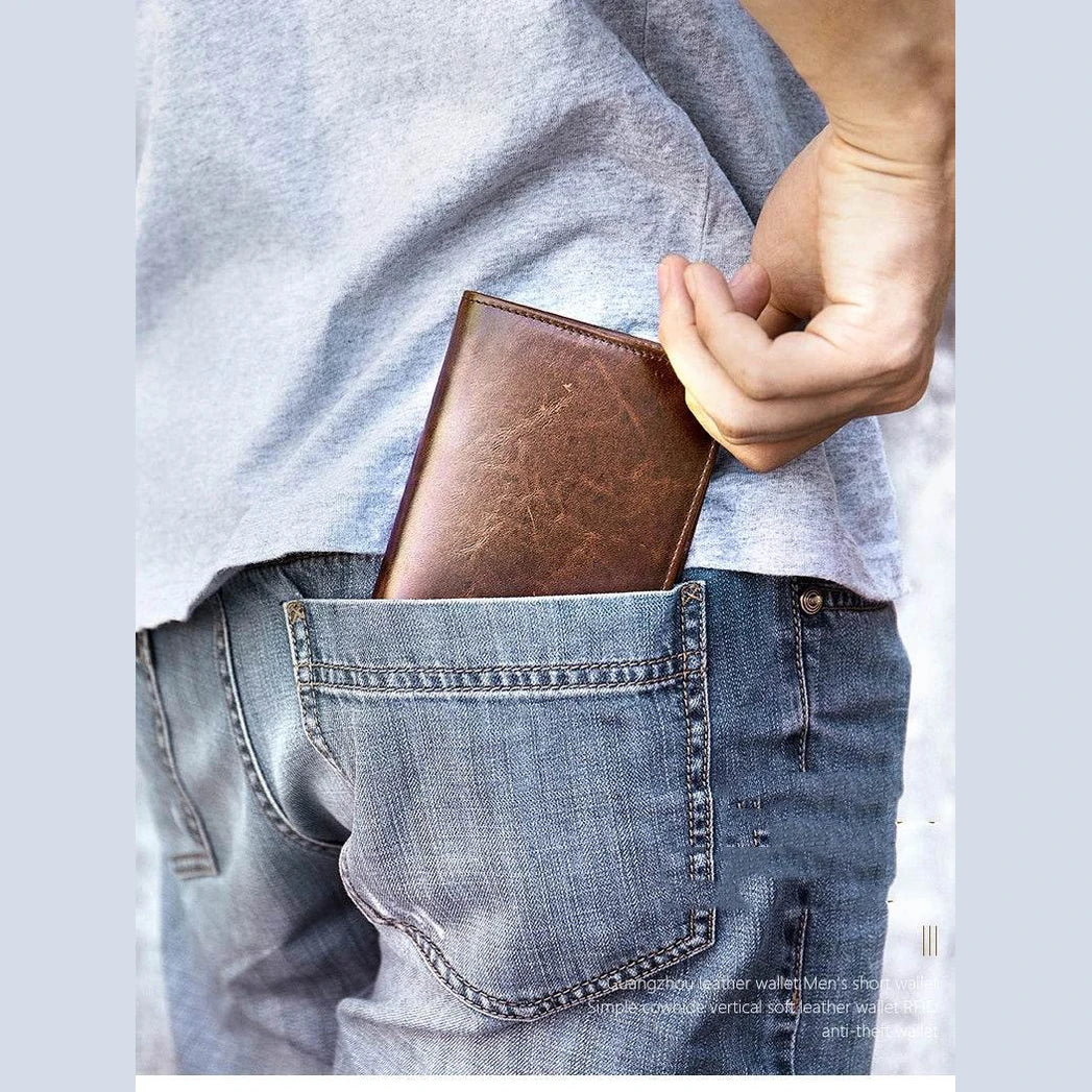 RFID Genuine Leather Travel Wallet Business Card Clip Short Purse Wallet - VacationGrabs