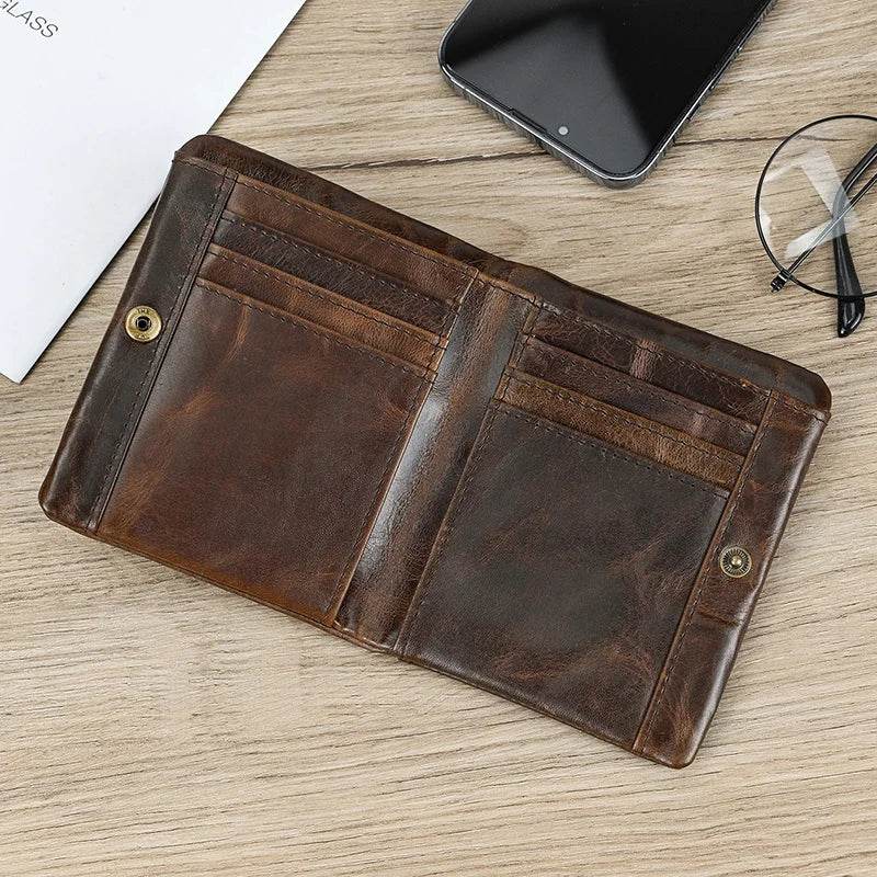 Vintage Leather Short Wallet with Coin Purse for Men RFID - VacationGrabs