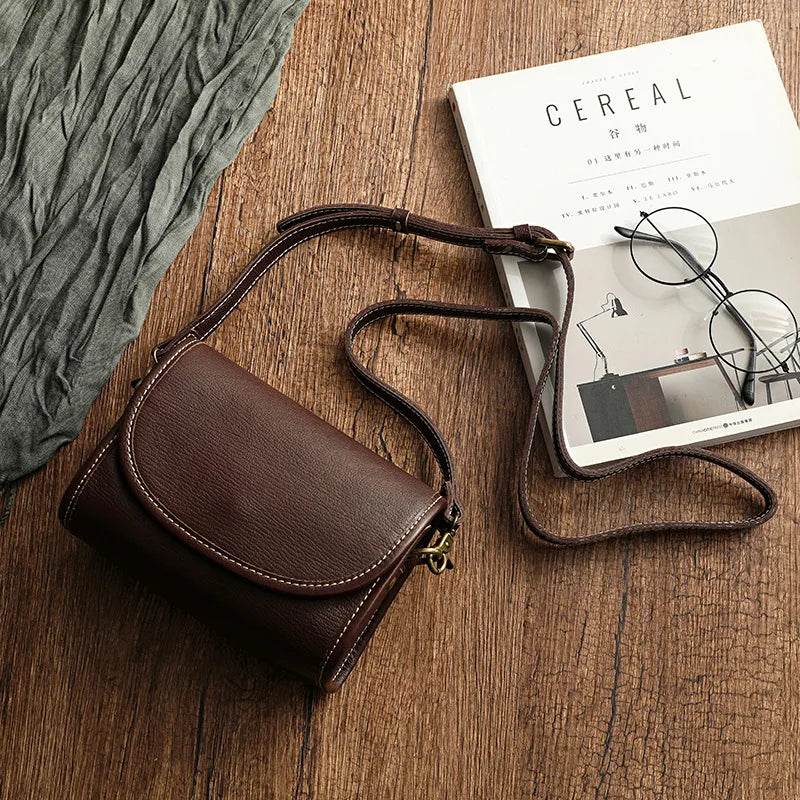 Cowhide Leather Vintage Crossbody Bag for Women Small Sling Bag - VacationGrabs