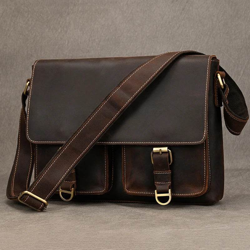Vintage Real Leather Men's Crossbody Shoulder Bag Sling Bag - VacationGrabs