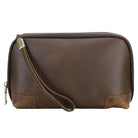 Brown Genuine Leather Clutch Bag for Travel & Toiletries - VacationGrabs