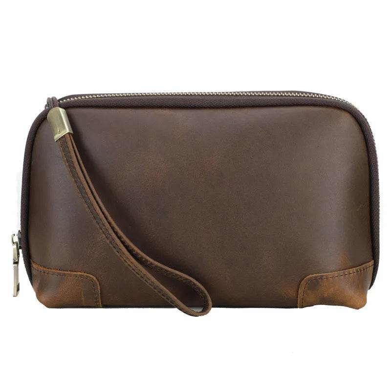Brown Genuine Leather Clutch Bag for Travel & Toiletries - VacationGrabs