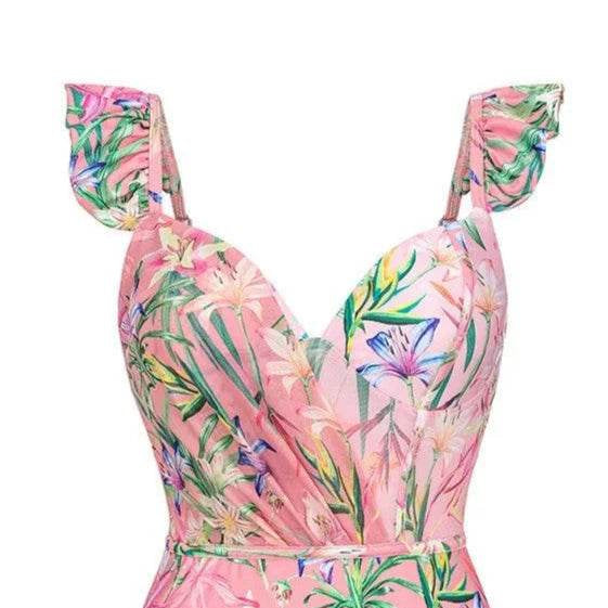 Vintage Floral One Piece Swimwear +Wrap - VacationGrabs