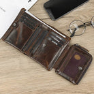 Genuine Leather Short Wallet for Men Bifold Coin Holder Card Purse - VacationGrabs