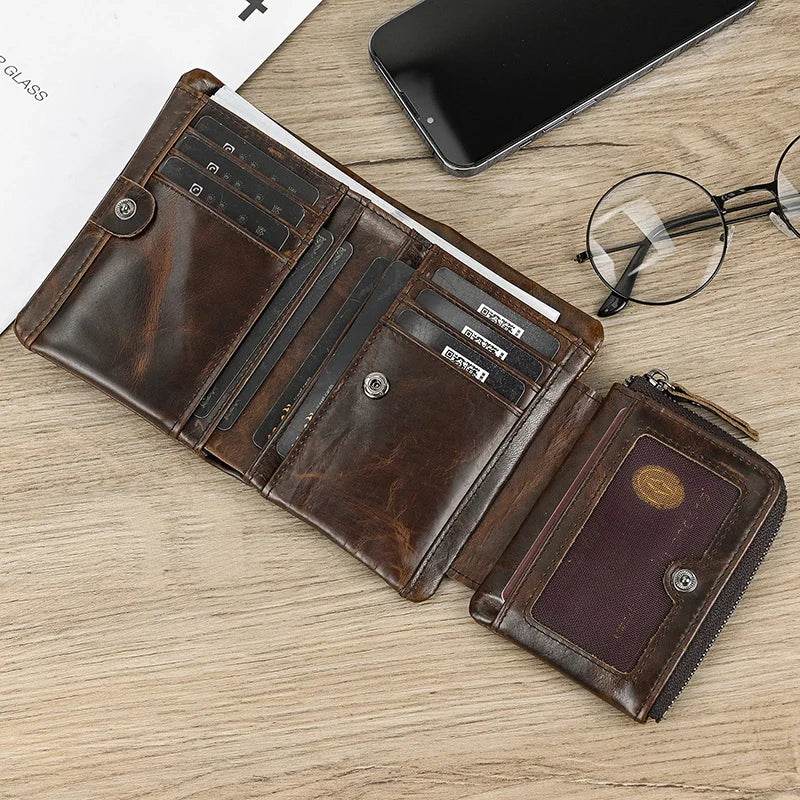 Genuine Leather Short Wallet for Men Bifold Coin Holder Card Purse - VacationGrabs