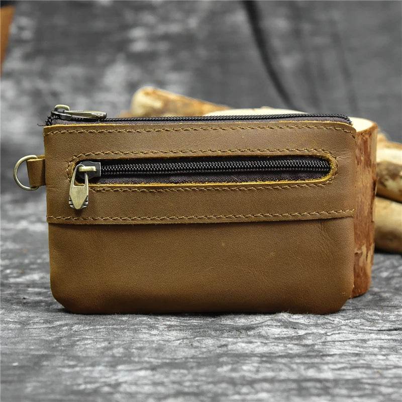 Mini Coin Purse Genuine Leather Real Cowhide Small Wallet with Key Ring - VacationGrabs