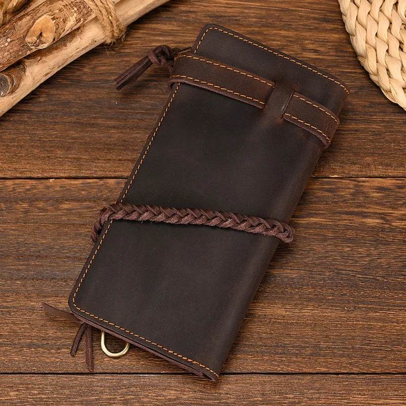 Genuine Leather Long Wallet with Wrist Belt Strap Chain Wallet Gift - VacationGrabs