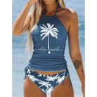 Women's Bathing Suit Drawstring Side Halter Neck Tankini - VacationGrabs