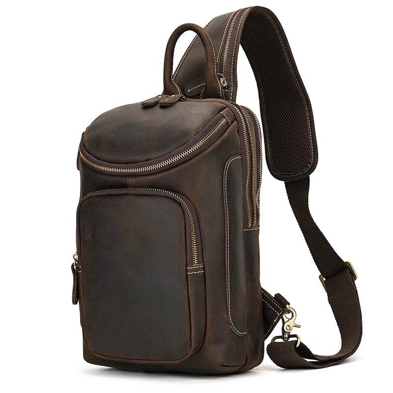 High-Capacity Leather Chest Bag Crossbody Sling Bag for Men - VacationGrabs