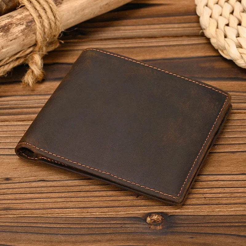 Luxury Bifold Leather Wallet for Men Slim Purse Cowhide with Coins Pocket - VacationGrabs