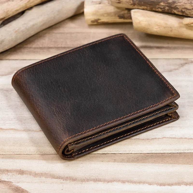 Vintage Men’s Leather Short Wallet Slim Bifold Coin Purse - VacationGrabs