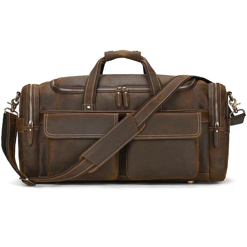 Large Travel Bag Genuine Leather Vintage Luggage Weekender Bags - VacationGrabs