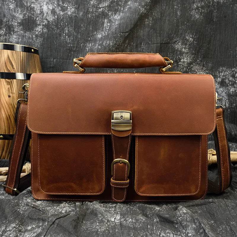 Luxury Genuine Leather Briefcase Laptop Bag Vintage Shoulder Bag - VacationGrabs