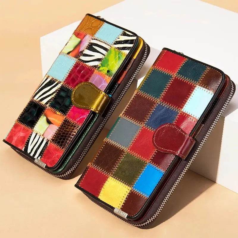 Hot Fashion Patchwork Leather Women’s Long Wallet & Phone Pouch - VacationGrabs