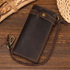 Genuine Leather Long Wallet with Wrist Belt Strap Chain Wallet Gift - VacationGrabs