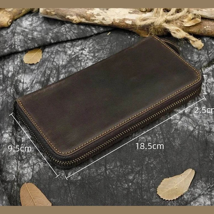 Vintage Leather Long Wallet for Men & Women with Single Zipper - VacationGrabs